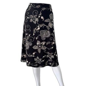 Vintage Croft & Barrow Black and White Paisley Floral A-Line Midi Skirt size 8